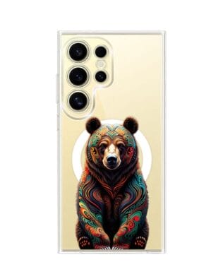 Etui do Samsung Galaxy S24 Ultra z MagSafe przeźroczyste, silikonowe Flexi, Dzika Mandala, Niedźwiedź
