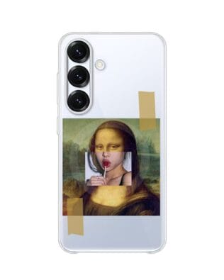 Etui do Samsung Galaxy S25 z MagSafe przeźroczyste, silikonowe Flexi, Mona Lisa z lizakiem