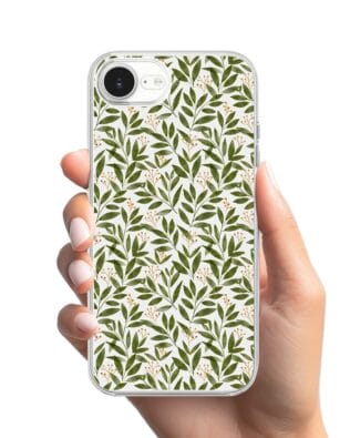 Etui do iPhone 16e przeźroczyste, silikonowe Flexi, zielone gałązki