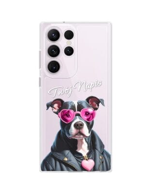 Etui do Samsung Galaxy S23 Ultra przeźroczyste, silikonowe Flexi, Puppy Love, pies rasy Amstaff