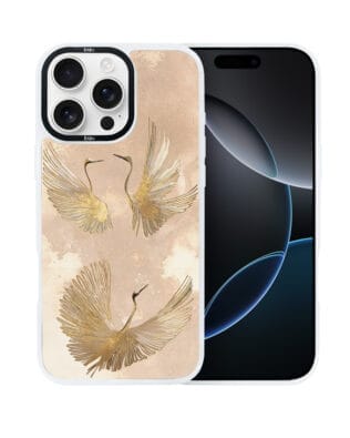 Etui do iPhone 16 Pro Max IBIZU DropGuard Matt z MagSafe, Boho, Złote żurawie