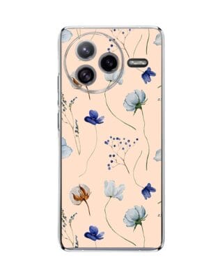 Etui do Xiaomi POCO F7 Ultra przeźroczyste, silikonowe Flexi, kwiatki niebieskie na pudrowym tle