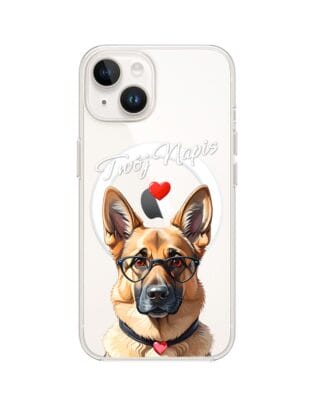 Etui do iPhone 14 z MagSafe przeźroczyste, silikonowe Flexi, Puppy Love, pies rasy Owczarek Niemiecki