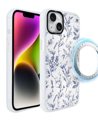Etui do iPhone 14 IBIZU DropGuard Matt z MagSafe, Pastel Bloom, Lazurowe szepty BIAŁE