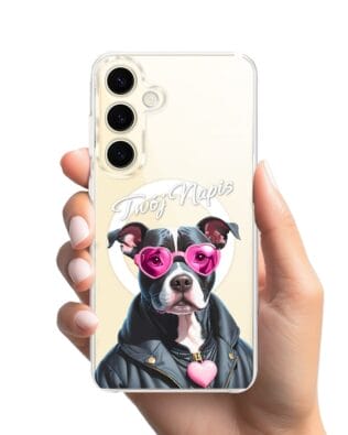 Etui do Samsung Galaxy S24 Plus z MagSafe przeźroczyste, silikonowe Flexi, Puppy Love, pies rasy Amstaff