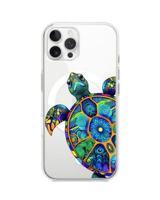Etui do iPhone 12 Pro z MagSafe przeźroczyste, silikonowe Flexi, Dzika Mandala, Żółw