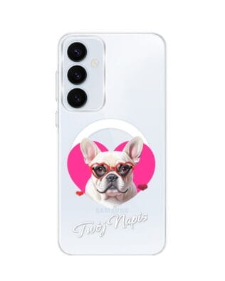 Etui do Samsung Galaxy A55 5G z MagSafe przeźroczyste, silikonowe Flexi, Puppy Love, pies rasy Buldog Francuski