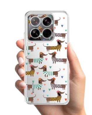 Etui do Xiaomi 14 przeźroczyste, silikonowe Flexi, zakochane jamniki