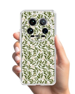 Etui do Xiaomi 14 Ultra przeźroczyste, silikonowe Flexi, zielone gałązki