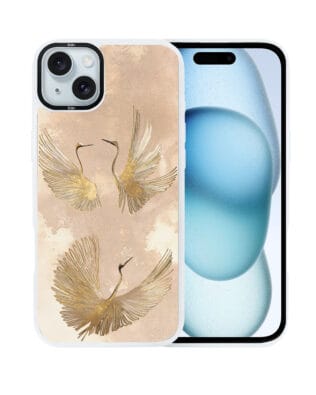 Etui do iPhone 15 Plus IBIZU DropGuard Matt z MagSafe, Boho, Złote żurawie