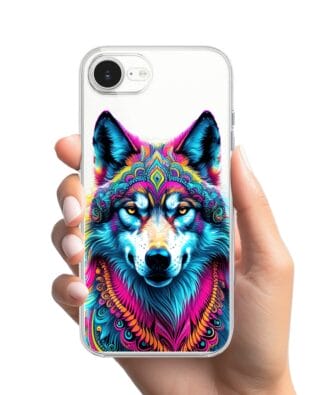 Etui do iPhone 16e z MagSafe przeźroczyste, silikonowe Flexi, Dzika Mandala, Wilk