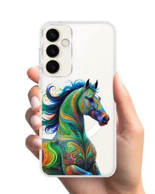 Etui do Samsung Galaxy S23 Plus z MagSafe przeźroczyste, silikonowe Flexi, Dzika Mandala, Koń