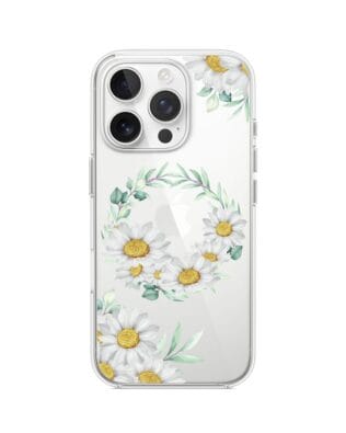 Etui do iPhone 16 Pro przeźroczyste, silikonowe Flexi, wianek stokrotek