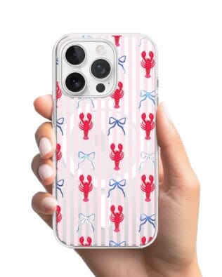 Etui do iPhone 16 Pro Max z MagSafe przeźroczyste, silikonowe Flexi, krab i kokardki
