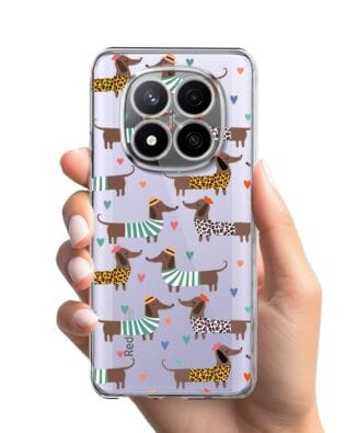 Etui do Xiaomi Redmi Note 14 Pro Plus 5G przeźroczyste, silikonowe Flexi, zakochane jamniki