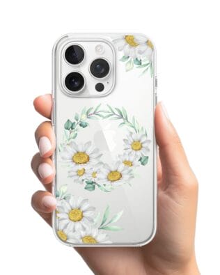 Etui do iPhone 13 Pro przeźroczyste, silikonowe Flexi, wianek stokrotek