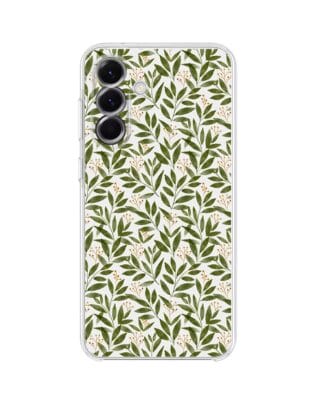 Etui do Samsung Galaxy A56 5G przeźroczyste, silikonowe Flexi, zielone gałązki