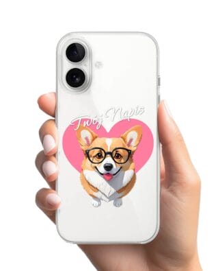 Etui do iPhone 16 przeźroczyste, silikonowe Flexi, Puppy Love, pies rasy Corgi