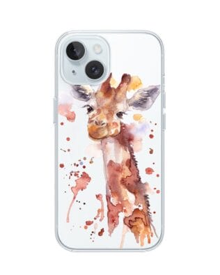 Etui do iPhone 15 przeźroczyste, silikonowe Flexi, Akwarelowe Zoo, Żyrafa