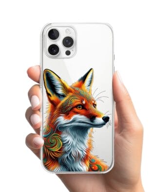 Etui do iPhone 12 Pro Max przeźroczyste, silikonowe Flexi, Dzika Mandala, Twarz lisa
