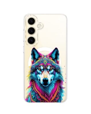 Etui do Samsung Galaxy S24 z MagSafe przeźroczyste, silikonowe Flexi, Dzika Mandala, Wilk