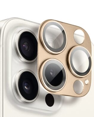 Metalowa osłona na cały aparat z wbudowanymi szkłami do iPhone 15 Pro, złota