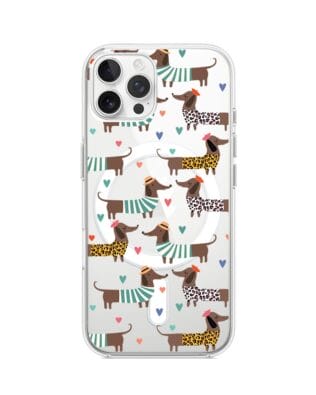 Etui do iPhone 12 Pro z MagSafe przeźroczyste, silikonowe Flexi, zakochane jamniki