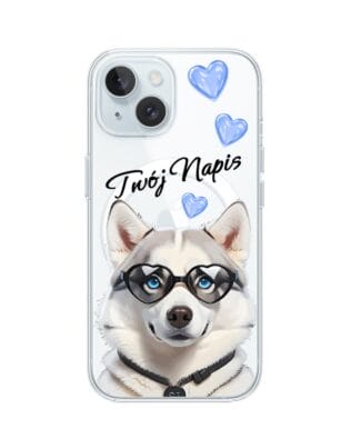 Etui do iPhone 15 z MagSafe przeźroczyste, silikonowe Flexi, Puppy Love, pies rasy Husky