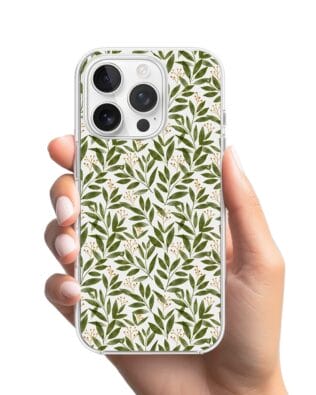 Etui do iPhone 13 Pro przeźroczyste, silikonowe Flexi, zielone gałązki