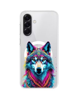 Etui do Samsung Galaxy A56 5G z MagSafe przeźroczyste, silikonowe Flexi, Dzika Mandala, Wilk