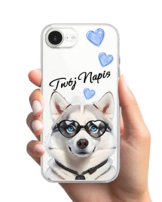 Etui do iPhone 16e przeźroczyste, silikonowe Flexi, Puppy Love, pies rasy Husky