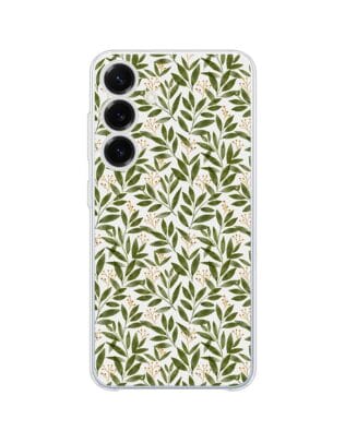 Etui do Samsung Galaxy S25 przeźroczyste, silikonowe Flexi, zielone gałązki