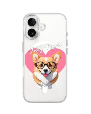 Etui do iPhone 16 z MagSafe przeźroczyste, silikonowe Flexi, Puppy Love, pies rasy Corgi