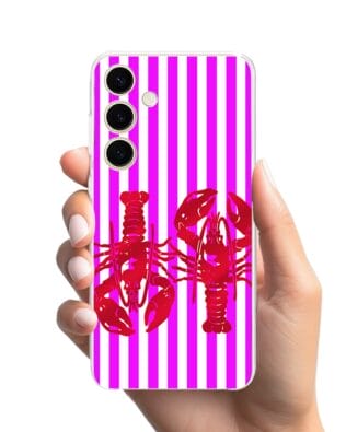 Etui do Samsung Galaxy S24 przeźroczyste, silikonowe Flexi, kraby z różowymi paskami