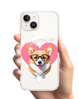 Etui do iPhone 13 z MagSafe przeźroczyste, silikonowe Flexi, Puppy Love, pies rasy Corgi