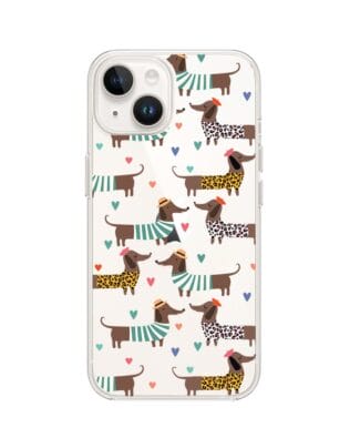 Etui do iPhone 13 przeźroczyste, silikonowe Flexi, zakochane jamniki