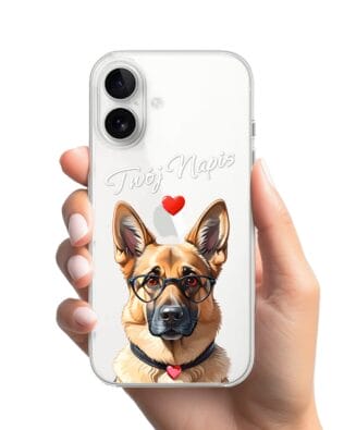 Etui do iPhone 16 przeźroczyste, silikonowe Flexi, Puppy Love, pies rasy Owczarek Niemiecki