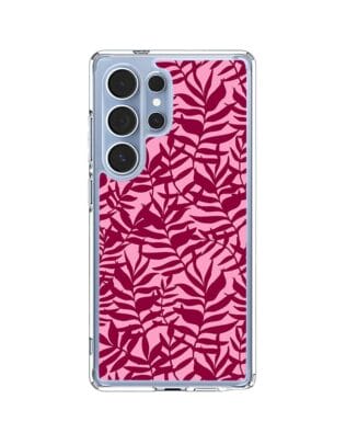Etui do Samsung Galaxy S25 Ultra z MagSafe przeźroczyste, silikonowe Flexi, bordowe liście