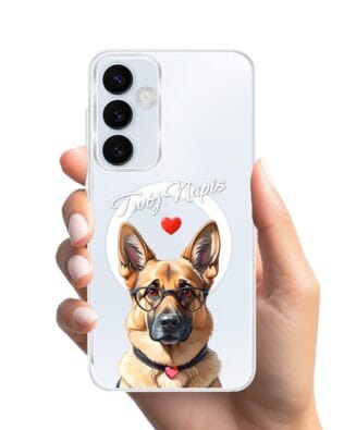 Etui do Samsung Galaxy A35 5G z MagSafe przeźroczyste, silikonowe Flexi, Puppy Love, pies rasy Owczarek Niemiecki