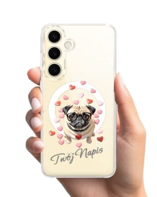 Etui do Samsung Galaxy S24 z MagSafe przeźroczyste, silikonowe Flexi, Puppy Love, pies rasy Mops
