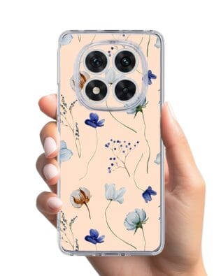 Etui do Xiaomi Redmi Note 14 Pro 5G przeźroczyste, silikonowe Flexi, kwiatki niebieskie na pudrowym tle