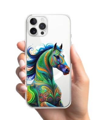 Etui do iPhone 12 Pro z MagSafe przeźroczyste, silikonowe Flexi, Dzika Mandala, Koń
