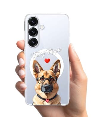 Etui do Samsung Galaxy S25 z MagSafe przeźroczyste, silikonowe Flexi, Puppy Love, pies rasy Owczarek Niemiecki