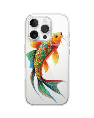 Etui do iPhone 16 Pro Max przeźroczyste, silikonowe Flexi, Dzika Mandala, Złota ryba
