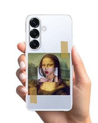 Etui do Samsung Galaxy S25 Plus z MagSafe przeźroczyste, silikonowe Flexi, Mona Lisa z lizakiem