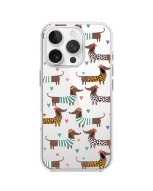 Etui do iPhone 16 Pro Max przeźroczyste, silikonowe Flexi, zakochane jamniki