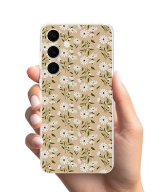 Etui do Samsung Galaxy S24 przeźroczyste, silikonowe Flexi, delikatne kwiatki na cielistym tle