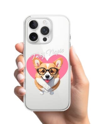 Etui do iPhone 16 Pro Max przeźroczyste, silikonowe Flexi, Puppy Love, pies rasy Corgi