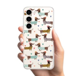 Etui do Samsung Galaxy S23 przeźroczyste, silikonowe Flexi, zakochane jamniki (1)