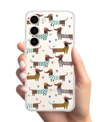 Etui do Samsung Galaxy S23 FE 5G przeźroczyste, silikonowe Flexi, zakochane jamniki